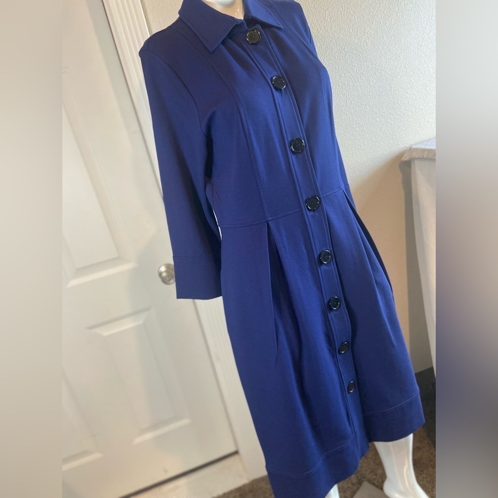 Talbots~Navy Blue~Mid-Weight~Ponte Knit~Button Down~Midi Dress~Pockets~Size 10 - Picture 4 of 16